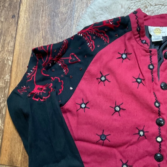 Sandy Starkman Jacket Womens‎ Size Large Cotton Linen Red Embroidered Flashy - Picture 2 of 12
